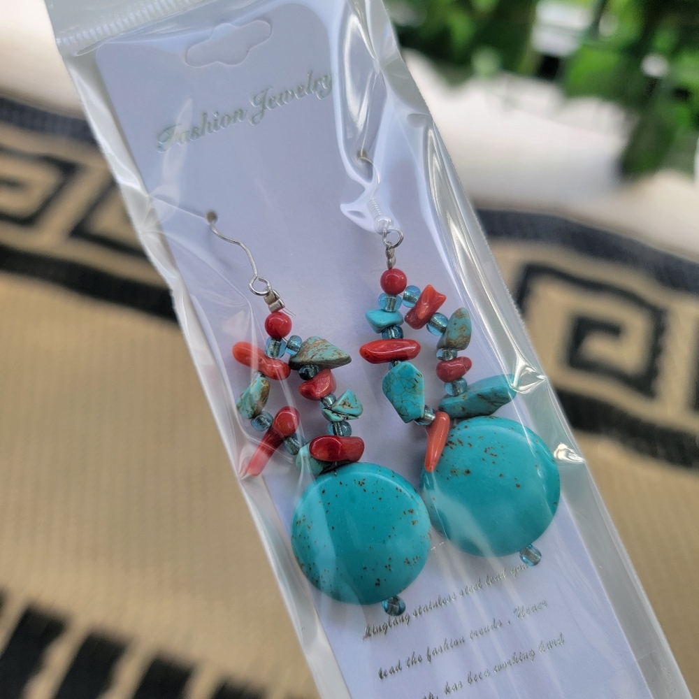 Fashion Jewelry Blue and Red Dangle Earrings